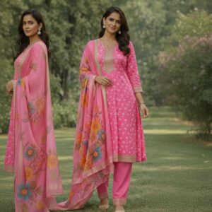 Pink Embroidered Kurta Set with Floral Dupatta - Best Price in Mohanlalganj & Lucknow