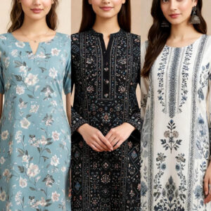 Black Ethnic Printed Long Kurti