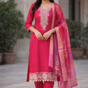 Designer Magenta Pink Suit with Floral Print Dupatta and Embroidered borders, perfect for wedding and festive wear." Search Keywords: Magenta Pink Suit, Embroidered Kurta Set, Silk Blend Ethnic Wear, Pink Party Wear Suit, Designer Suits India, Piczo Star Fashion, Women Ethnic Wear 2026, Floral Dupatta Suit.